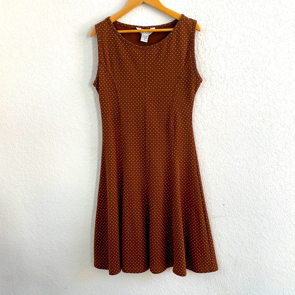 Vintage Express Tricot Brown Sleeveless Polka-a-Dotted Dress
